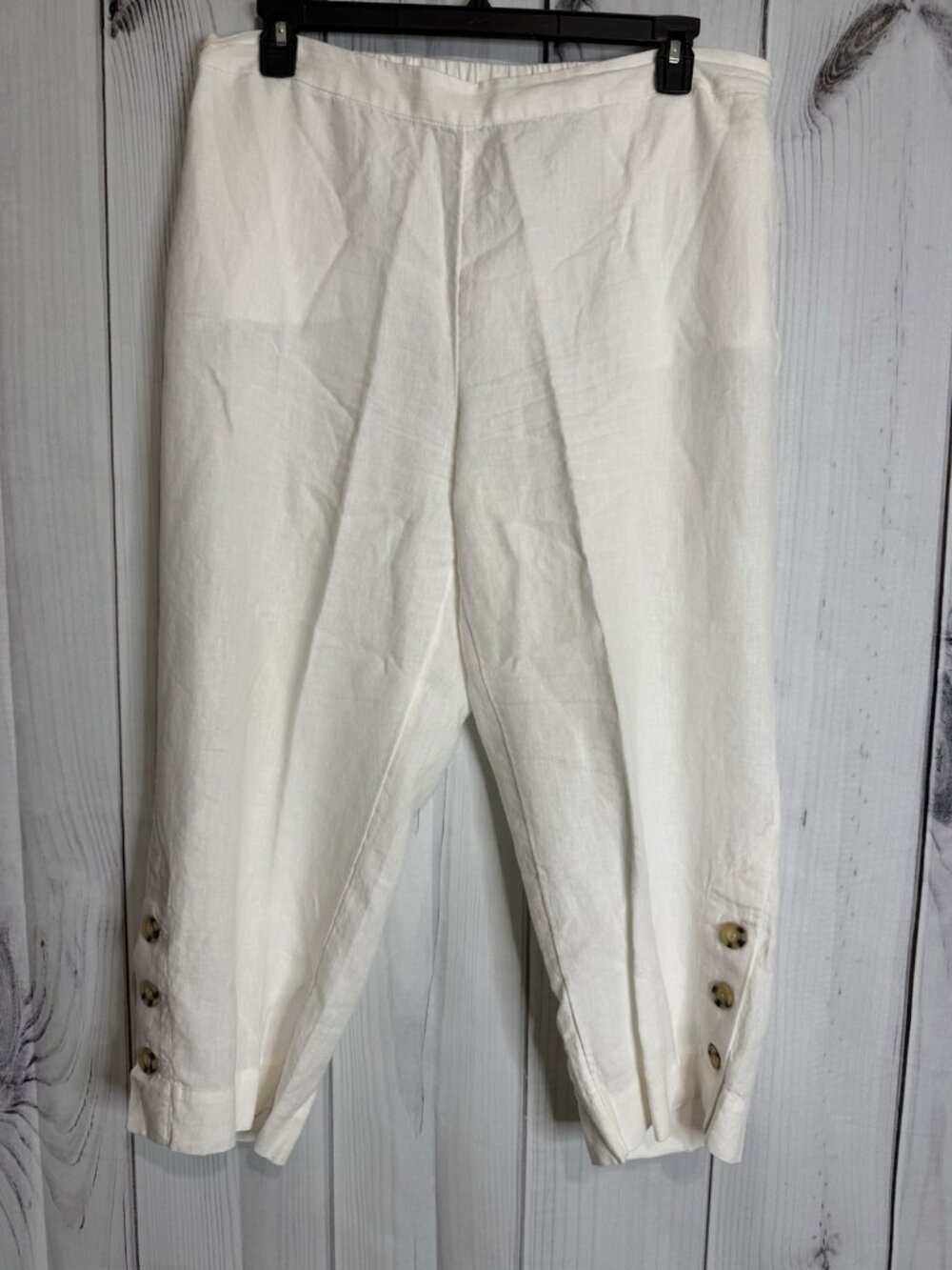 Chicos Womens Sz 3 (16) Linen Elastic Pull On Pants Straight Leg Crop White